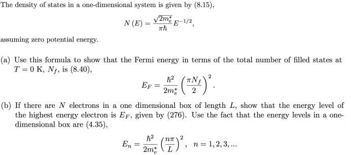 The density of states in a one-dimensional system is | Chegg.com