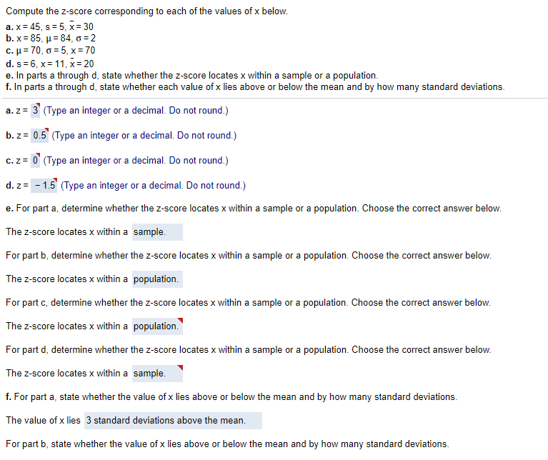 Solved Compute the z-score corresponding to each of the | Chegg.com