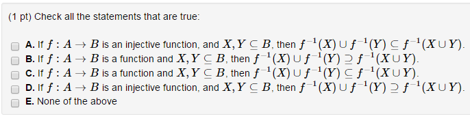 Solved (1 pt) Check all the statements that are true: O A. | Chegg.com