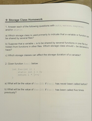 Solved Storage Class Homework extern, register, 1. Answer | Chegg.com