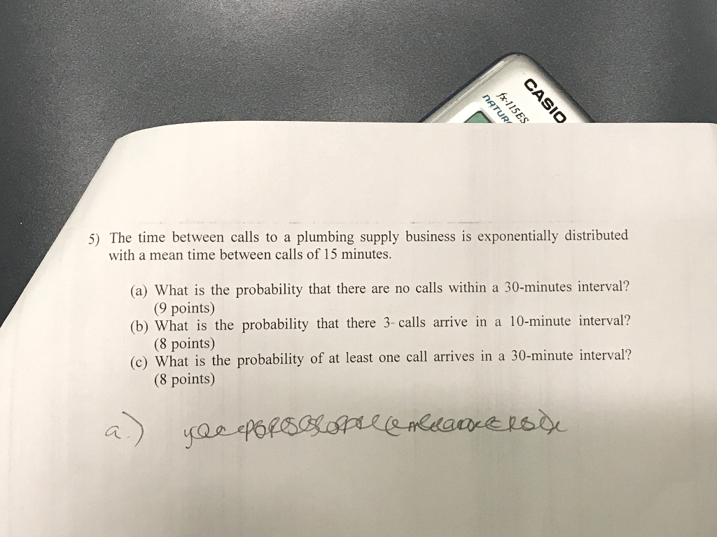 Solved The time between calls to a plumbing supply business