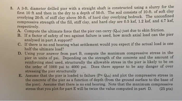 Solved A 3-ft, diameter drilled pier with a straight shaft | Chegg.com