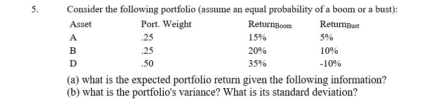 Solved 5. Consider the following portfolio (assume an equal | Chegg.com