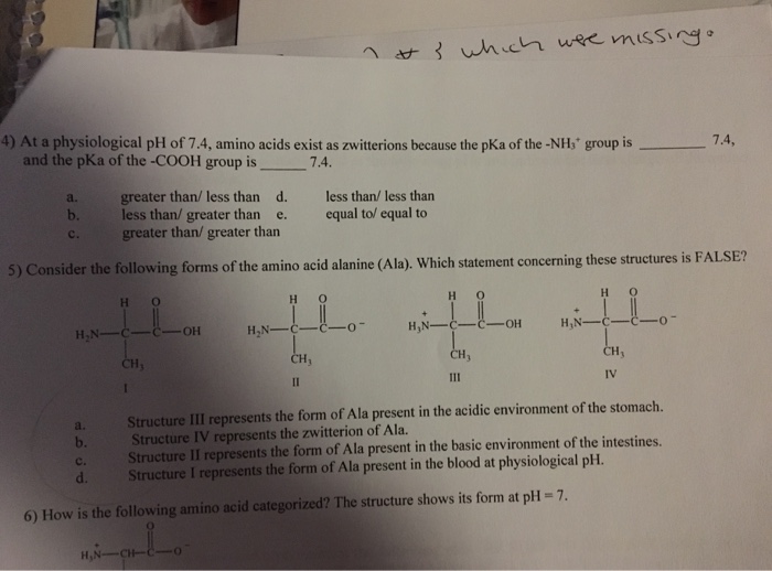 Solved 4) at a physiological ph of 7.4, amino acids exist as