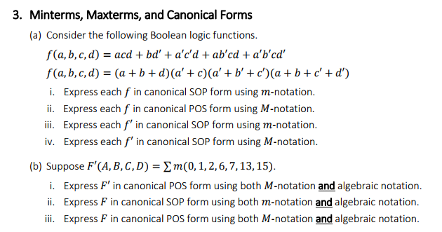 Solved 3. Minterms, Maxterms, And Canonical Forms (a) | Chegg.com