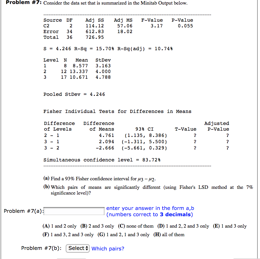 Solved Problem 7 Consider The Data Set That Is Summarized