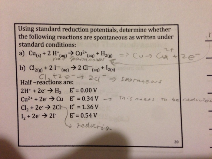 Solved using the standard reduction potentials Determine if