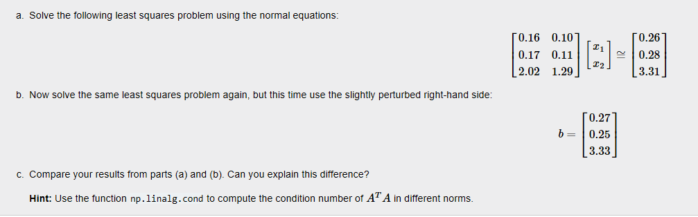 Solved a. Solve the following least squares problem using | Chegg.com
