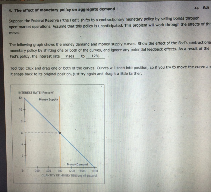 Solved Aa Aa 4. The effect of monetary pollcy on aggregate | Chegg.com