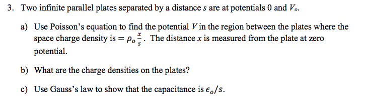 Solved Two infinite parallel plates separated by a distance | Chegg.com