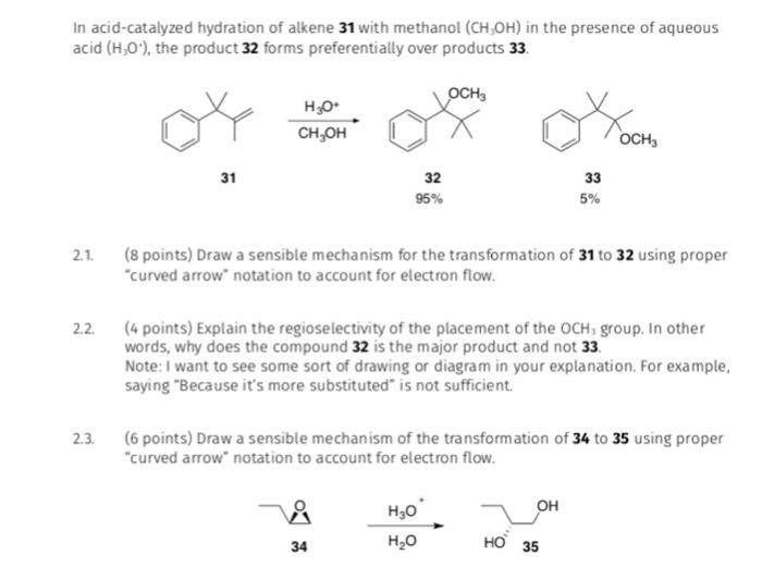 Solved In Acid-catalyzed Hydration Of Alkene With Methanol 