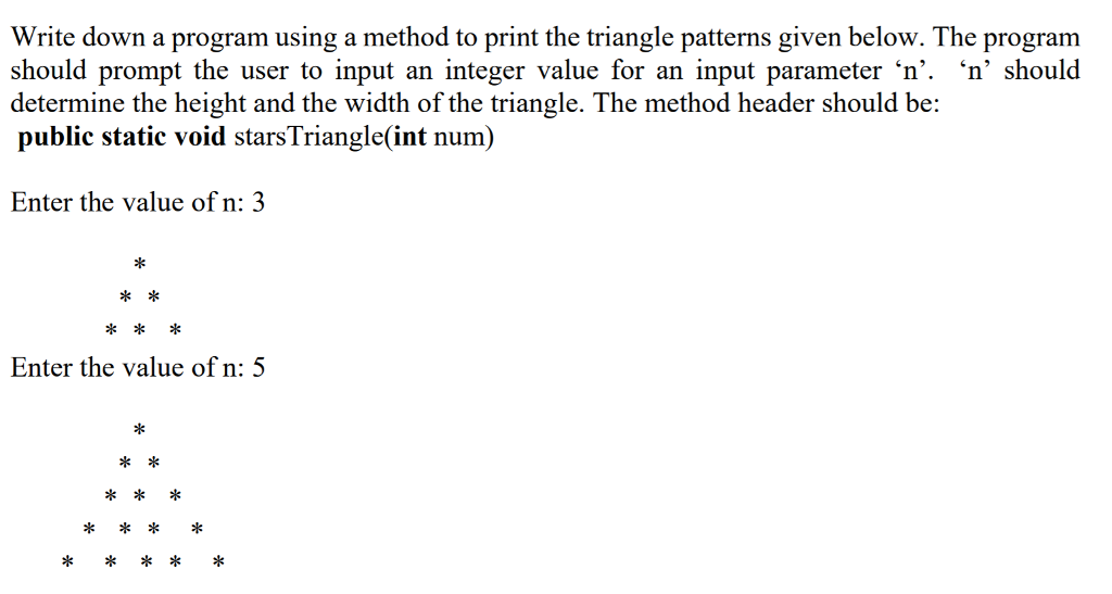 Solved Write down a program using a method to print the | Chegg.com