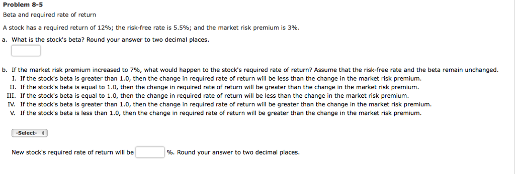 Solved Beta And Required Rate Of Return A Stock Has A Chegg
