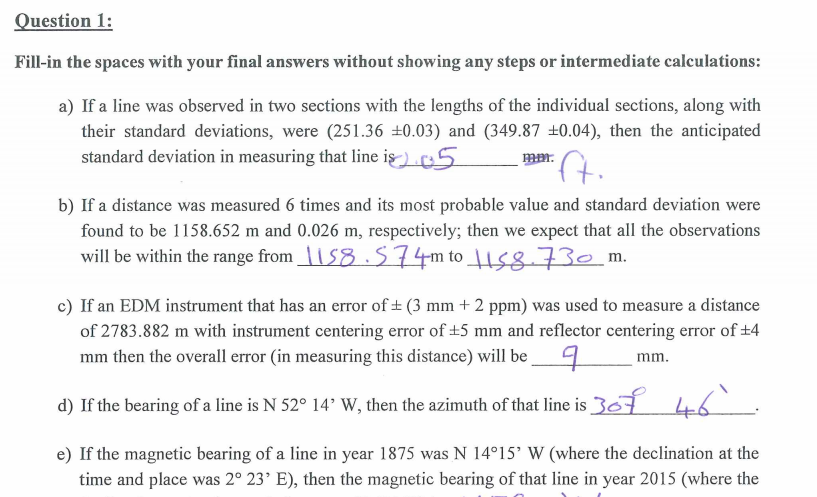 Solved Question 1: Fill-in the spaces with your final | Chegg.com
