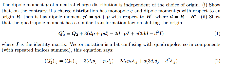 Solved The dipole moment p of a neutral charge distribution | Chegg.com