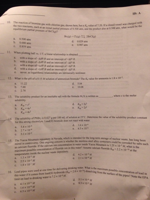 Solved The reaction of bromine gas with chlorine gas, shown
