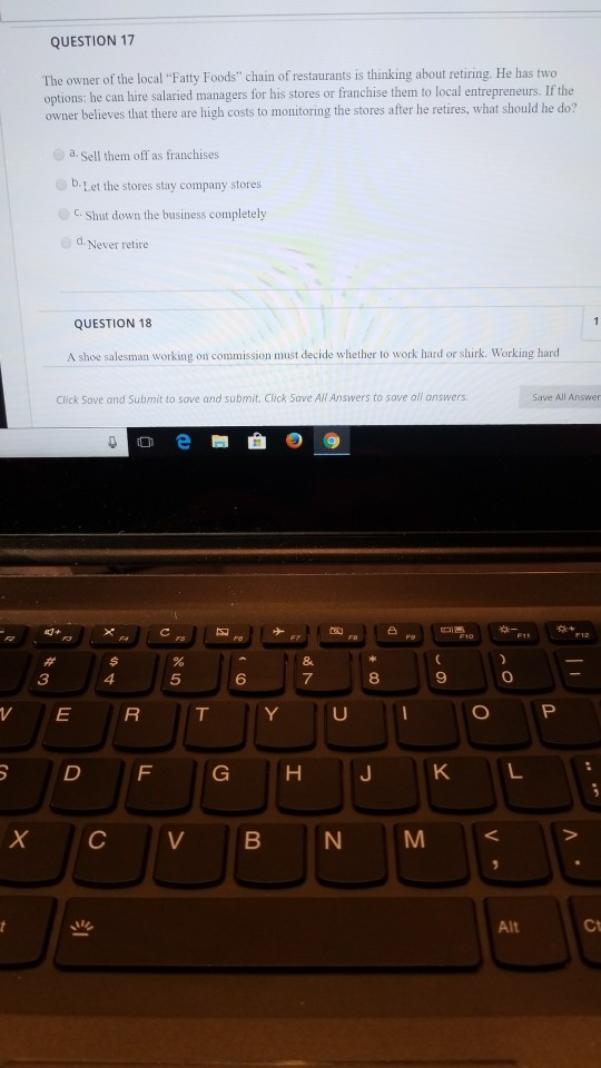 Solved QUESTION 17 The owner of the local "Fatty Foods" | Chegg.com