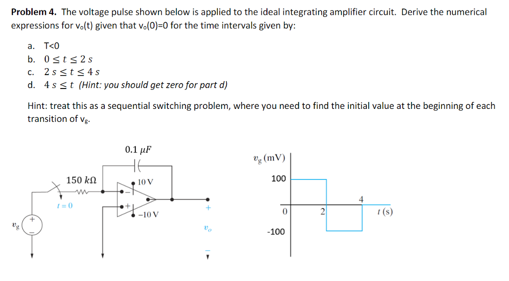 Solved Problem 4. The voltage pulse shown below is applied | Chegg.com