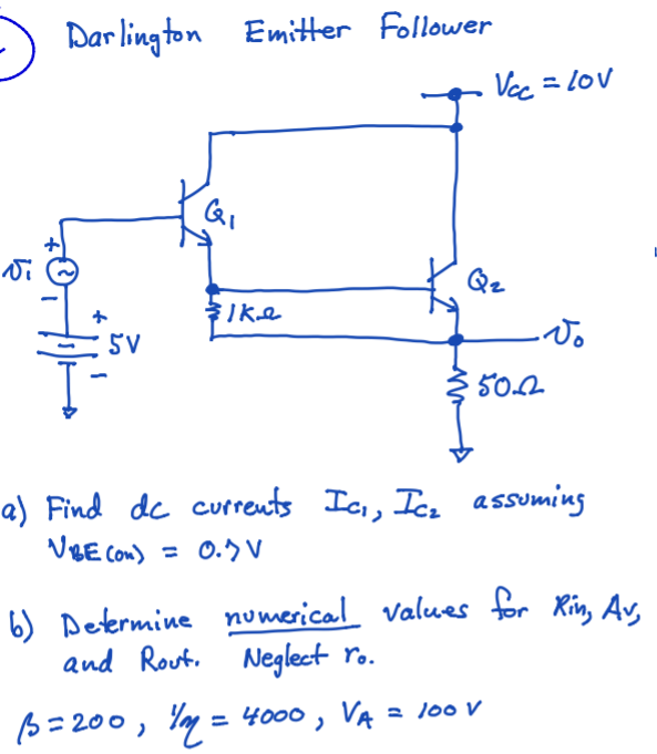 Solved Darlington Emitter Follower Find Dc Currents I C1, 