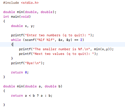 Solved C Language: "Devise a function called min(x,y) that | Chegg.com