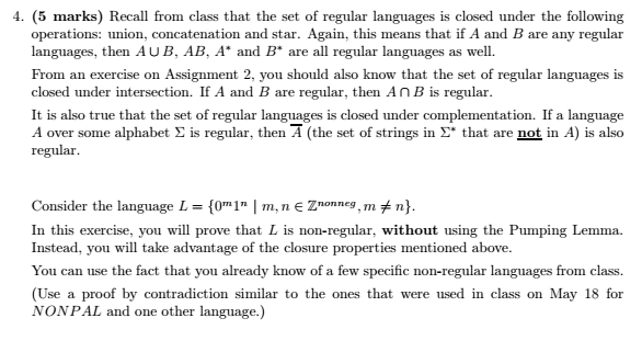 Solved Recall from class that the set of regular languages Chegg