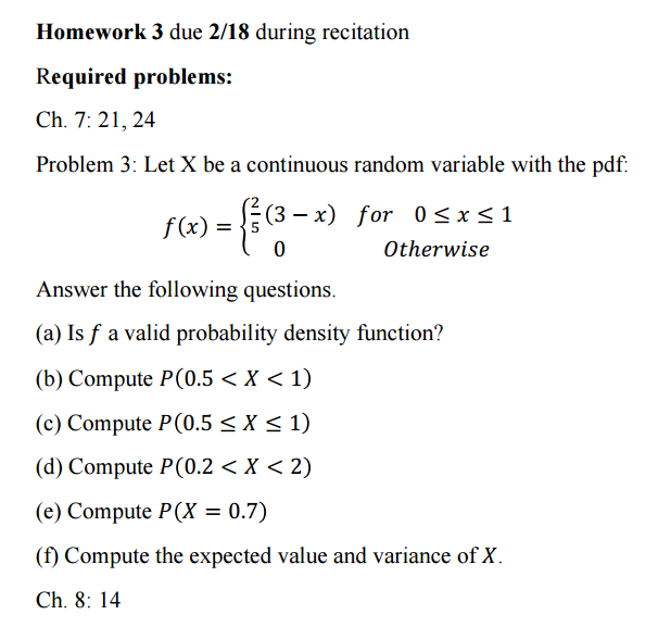 Solved Let X Be A Continuous Random Variable With The Pdf 1989