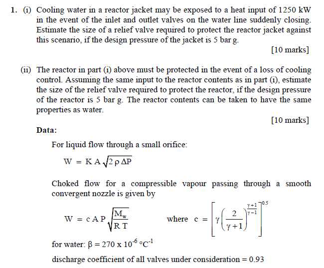I. (i) Cooling water in a reactor jacket may be | Chegg.com