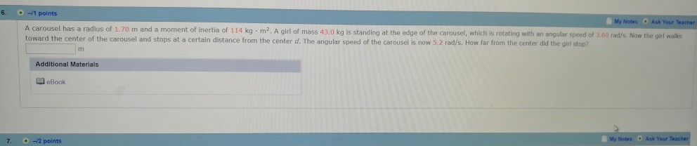 Solved 6 -/1 points My Ask Your Teacher A carousel has a | Chegg.com