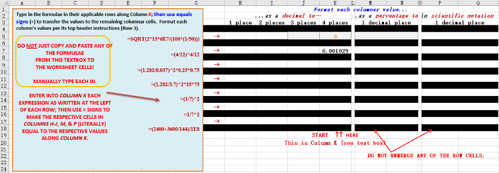 Solved Forsat Each Colunar Ralue 2Type In The Formulae In Chegg