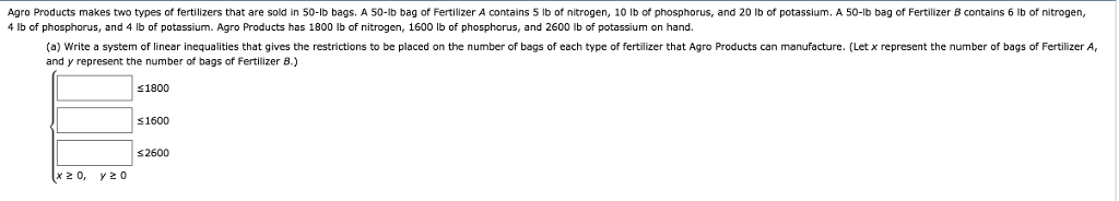 Solved Agro Products Makes Two Types Of Fertilizers That Are | Chegg.com