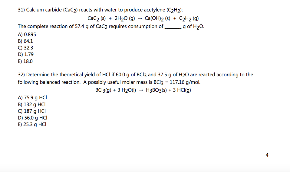 Solved Calcium Carbide Reacts With Water To Produce C vrogue.co