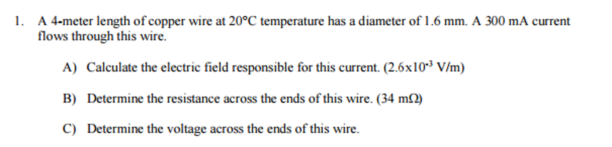 Solved A 4-meter length of copper wire at 20 degree C | Chegg.com