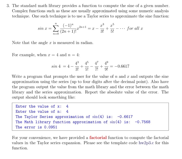 Solved 3. The standard math library provides a function to | Chegg.com