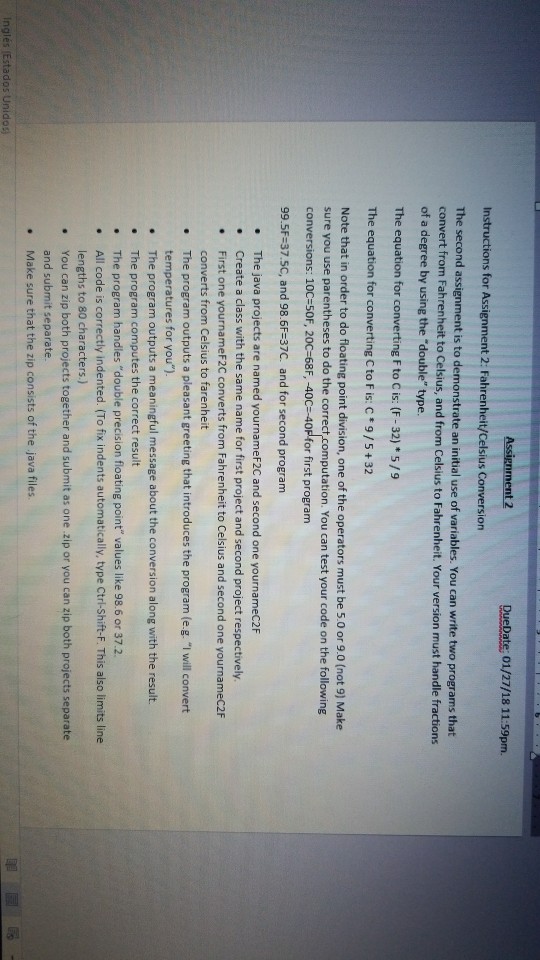 Solved Instructions for Assignment 2: Fahrenheit/Celsius | Chegg.com