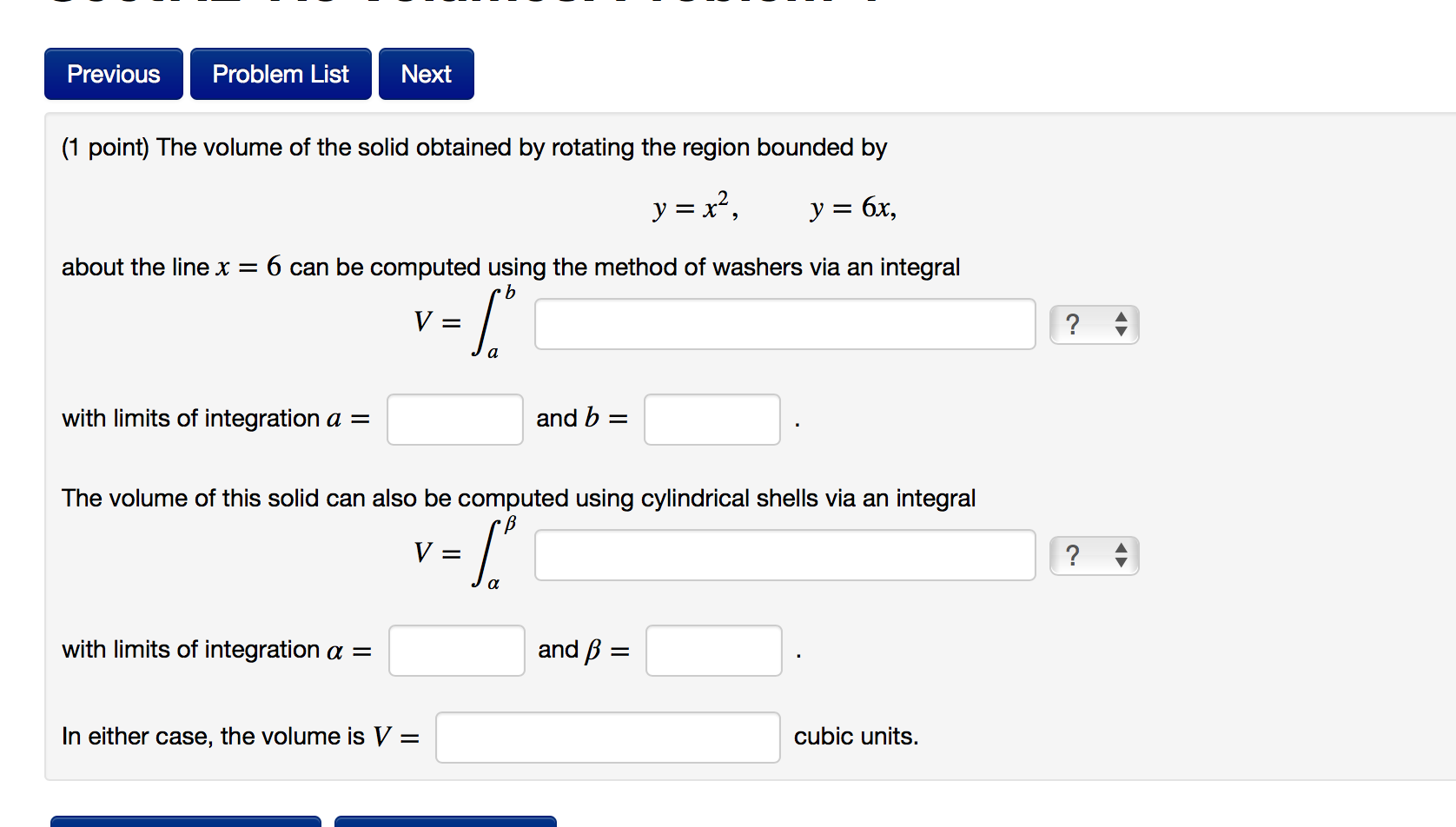 Solved The Volume Of The Solid Obtained By Rotating The Chegg