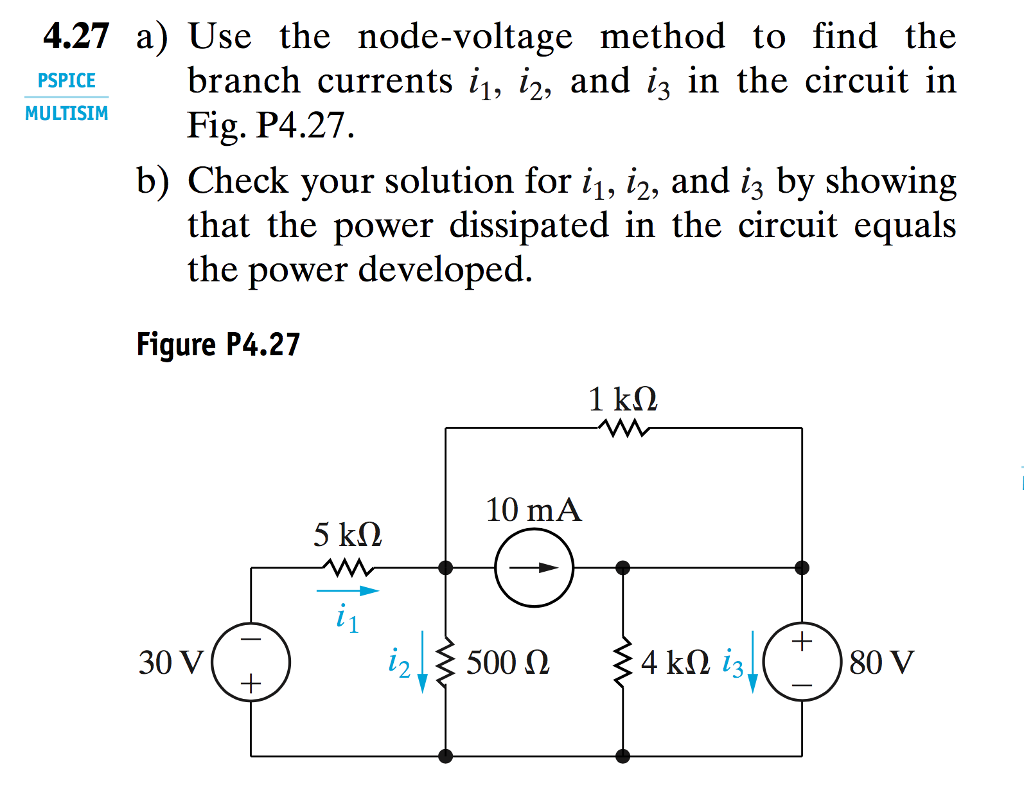 Solved 4.27 a) Use the node-voltage method to find the | Chegg.com