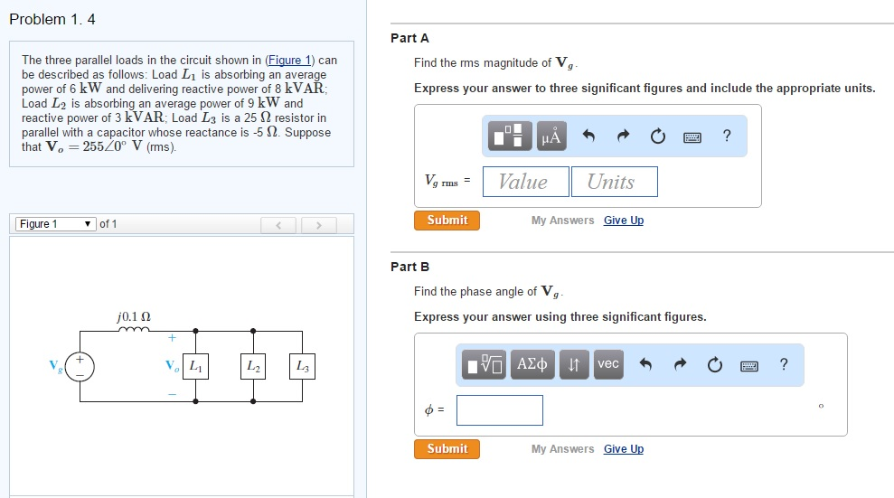 Solved The three parallel loads in the circuit shown in