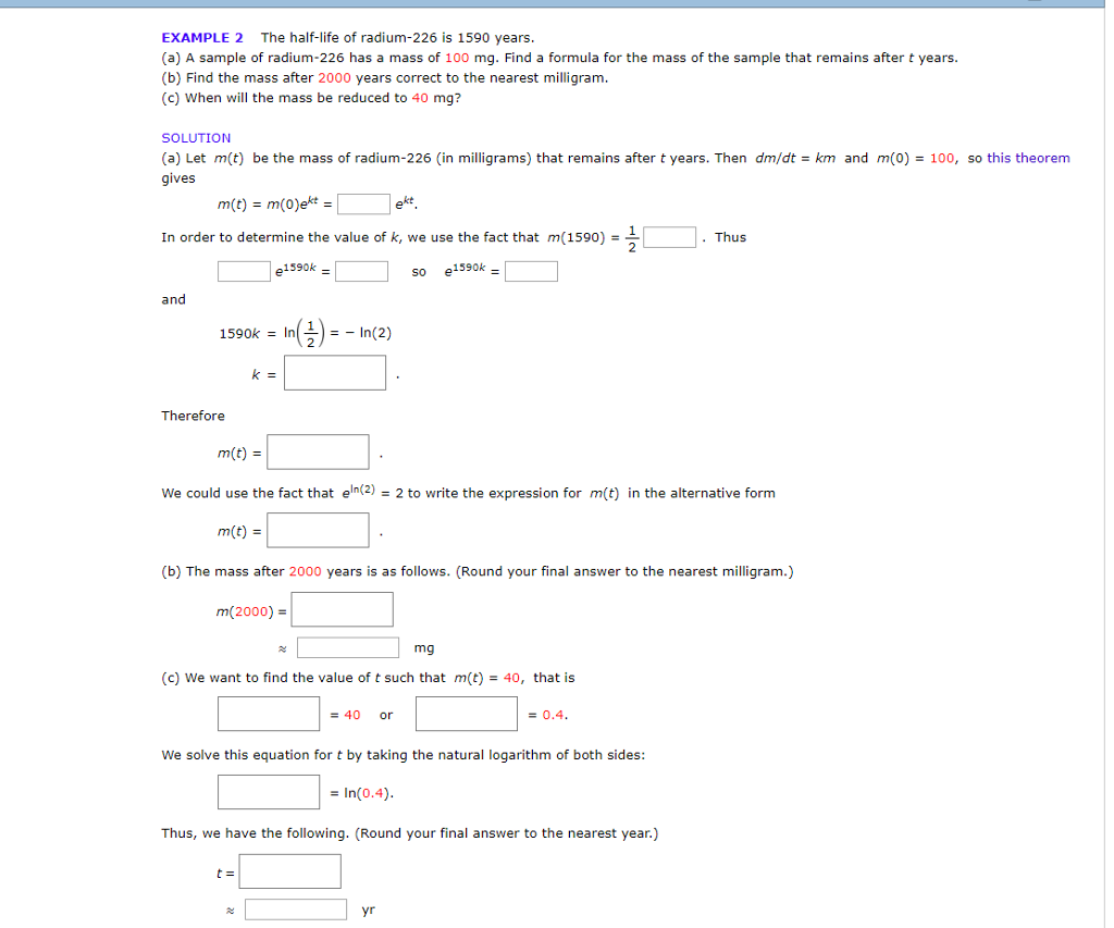 Solved EXAMPLE 2 The half-life of radium-226 is 1590 years | Chegg.com