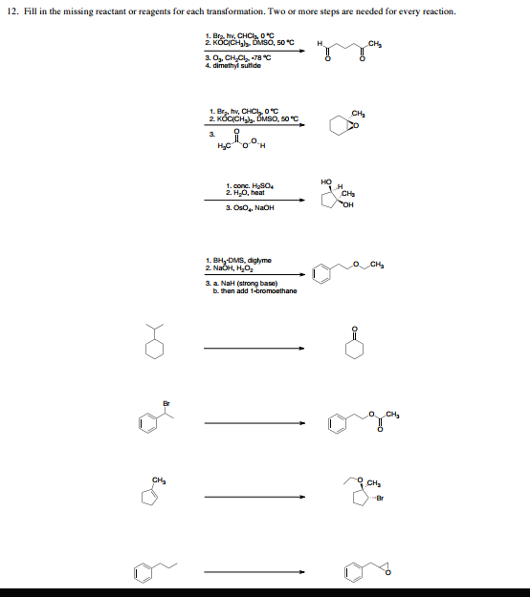 Solved Fill In The Missing Reactants Or Reagents For Each | Chegg.com