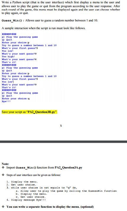 Solved Write a Python script (that is the user interface) | Chegg.com