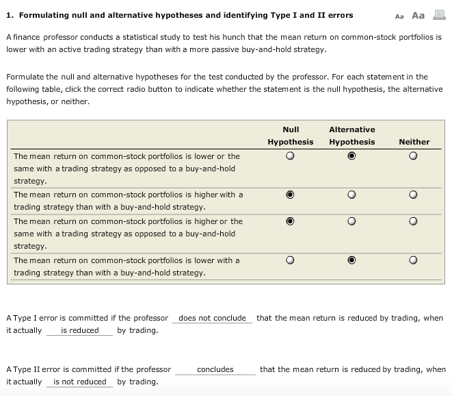 null and alternative hypothesis type 1 error