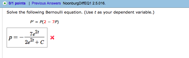 Solved Solve the following Bernoulli equation. (Use t as | Chegg.com