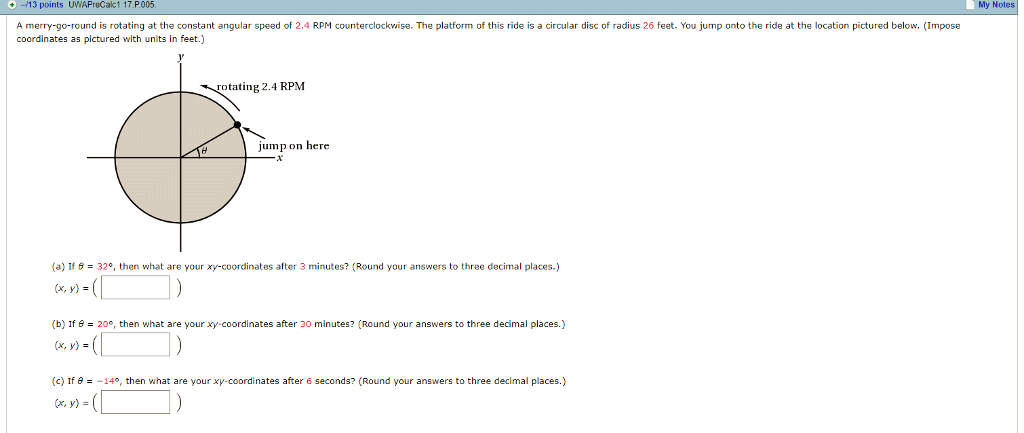 Solved +-13 points UWAPreCalc1 17 P.005 My A merry-go-round | Chegg.com