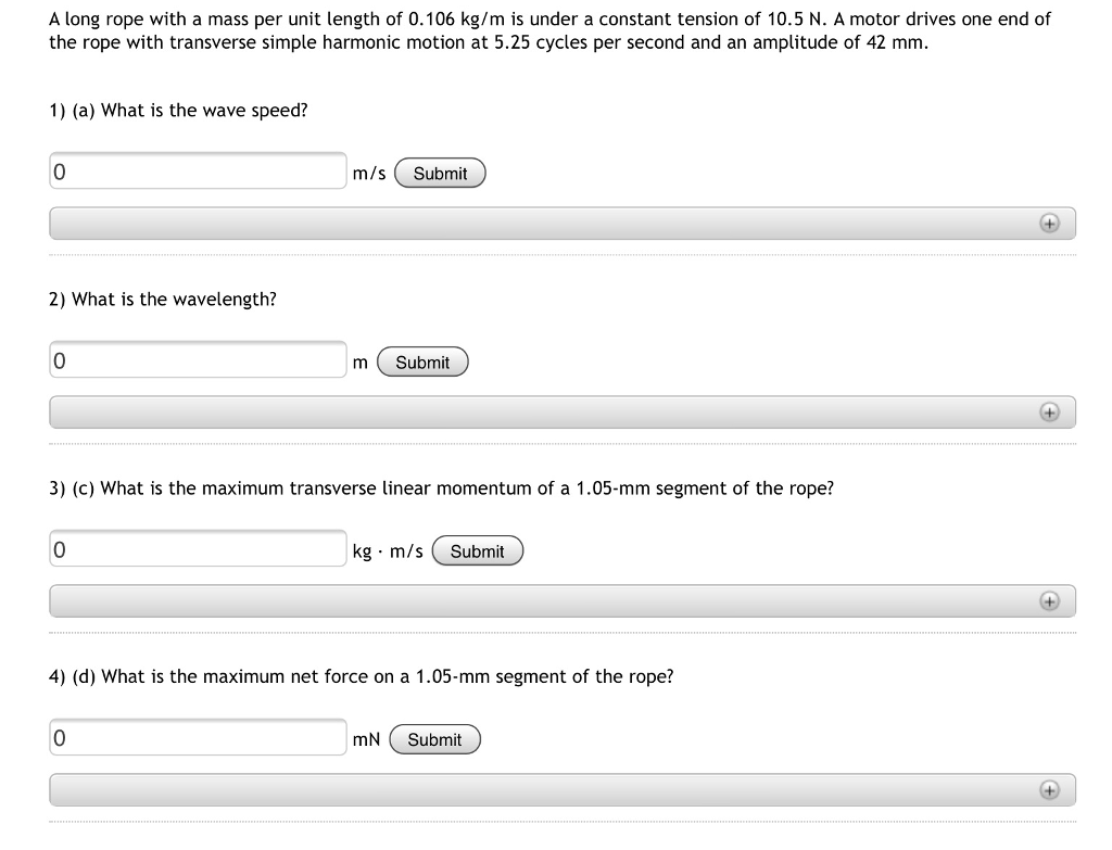 Solved A long rope with a mass per unit length of 0.106 kg/m | Chegg.com