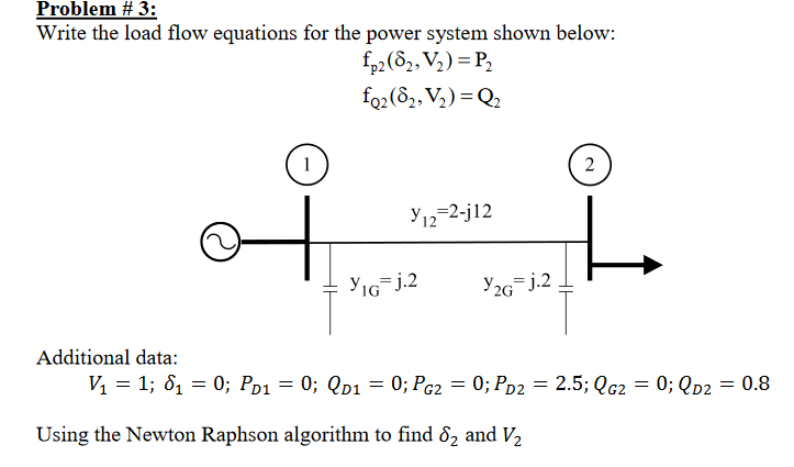 Solved 3 Problem # : Write the load flow equations for the | Chegg.com