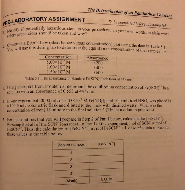 Solved The Determination Of An Equilibrium Constant To Be | Chegg.com