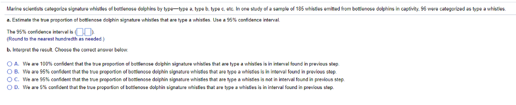 Solved Marine Scientists Categorize Signature Whistles Of | Chegg.com