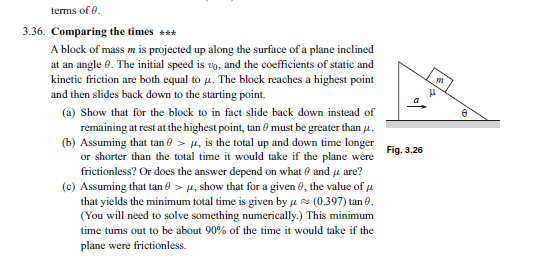 Solved A block of mass m is projected up along the surface | Chegg.com