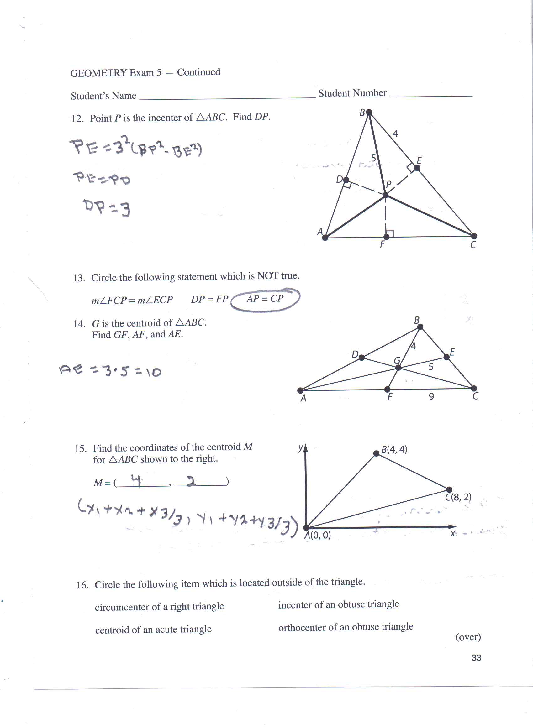 Solved Point P is the incenter of Delta ABC. Find DP. PE = | Chegg.com