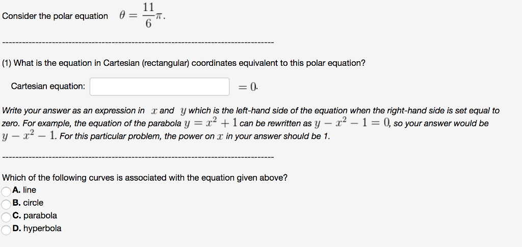 Solved Consider The Polar Equation Theta 11 6 Pi What Is Chegg Solved Consider The Polar Equation Theta 11 6 Pi What Is Chegg